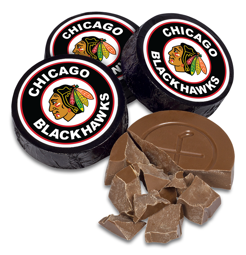 Chicago Blackhawks chocolate hockey pucks view image