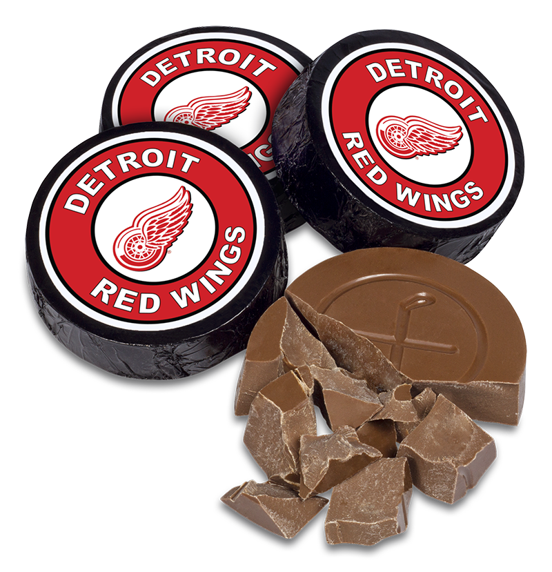 Detroit Red Wings chocolate hockey pucks view image
