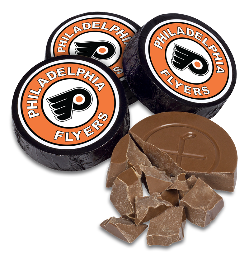 Philadelphia Flyers chocolate hockey pucks view image