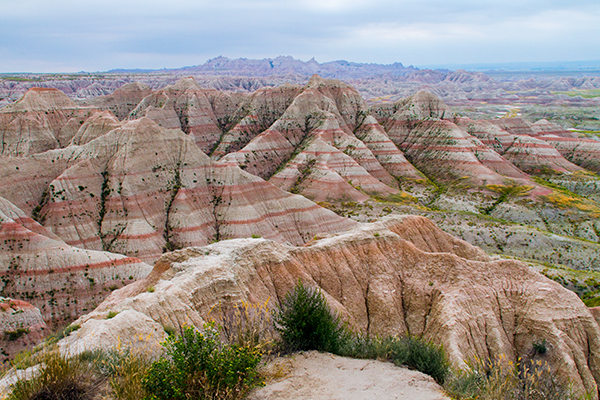 multi-colored rock strata in South Dakota Badlands view image
